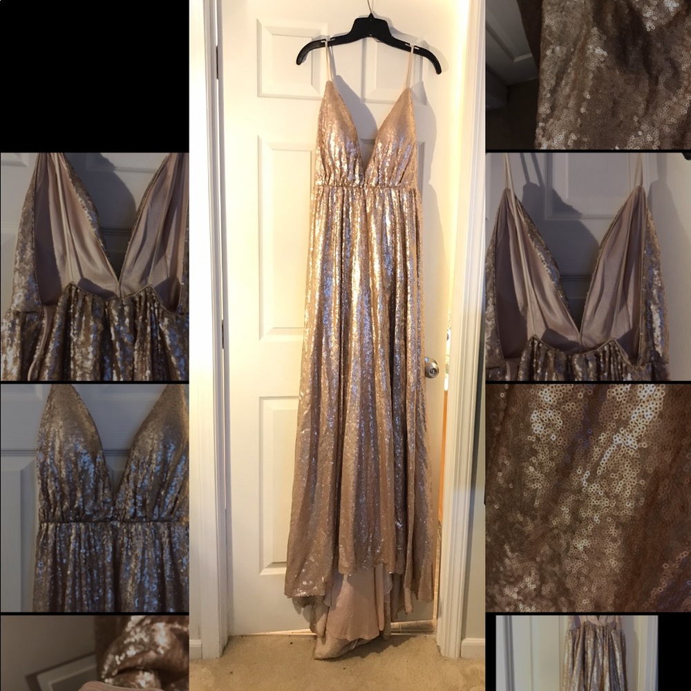 Champagne/Rose gold pink v neck shoulder strap prom/formal dress SIZE 6-10